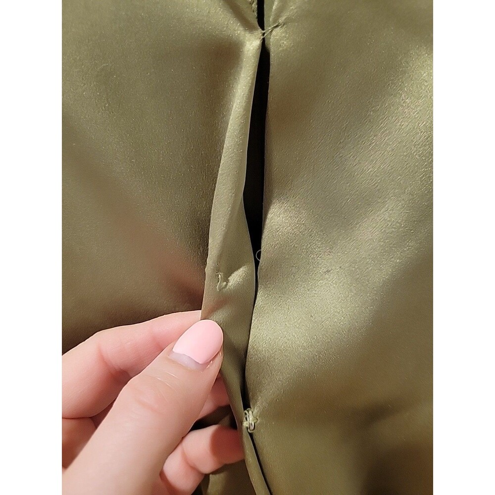 The Sei Silk Tie Front Blouse Size 4 Olive Satin Luxury Modern Minimalist Top - Picture 5 of 10